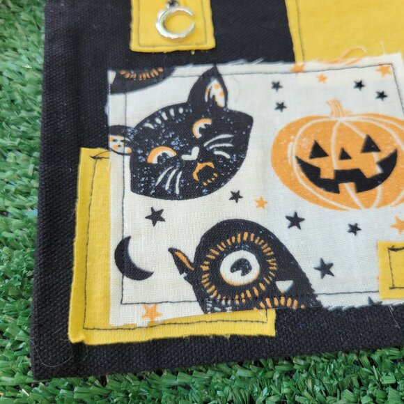 Handmade Black Canvas Zippered Bag with Patchwork Halloween Design - Picture 2 of 3